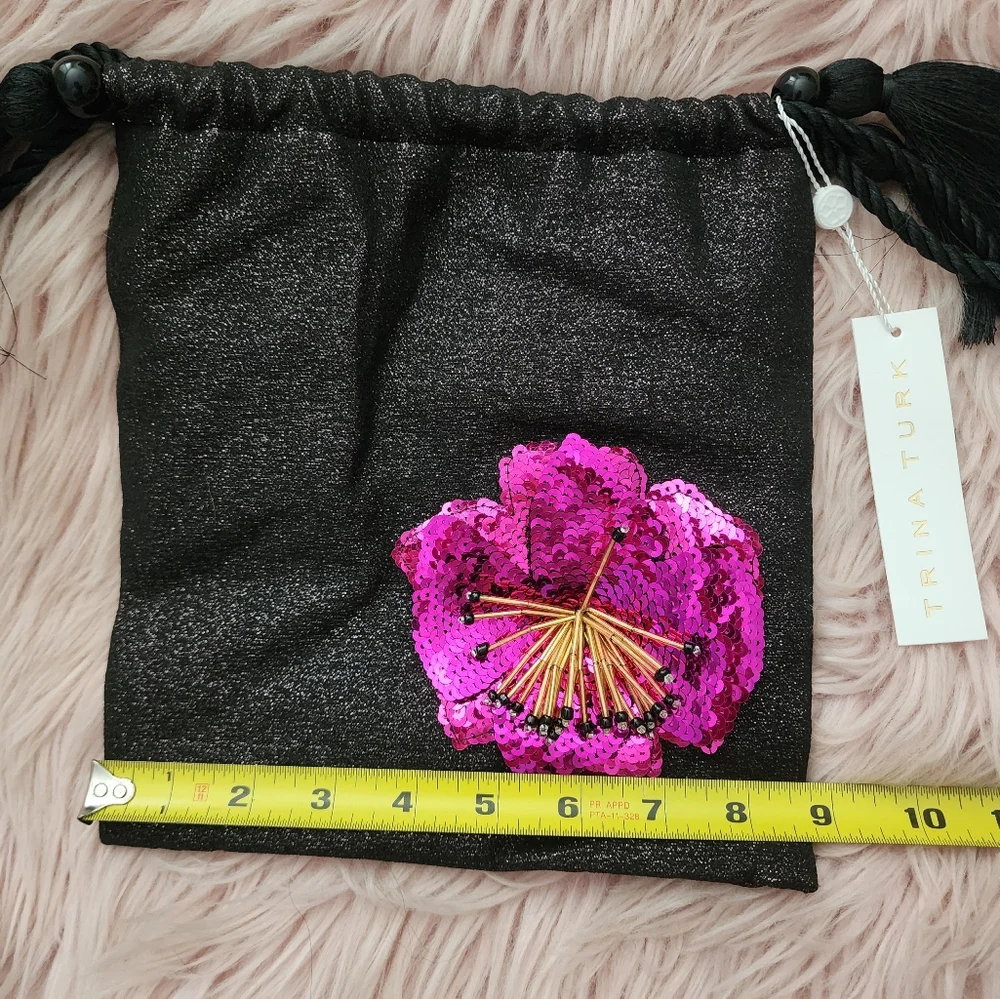 Trina Turk Tassel Pouch evening bag purse shimmer sequin floral beaded